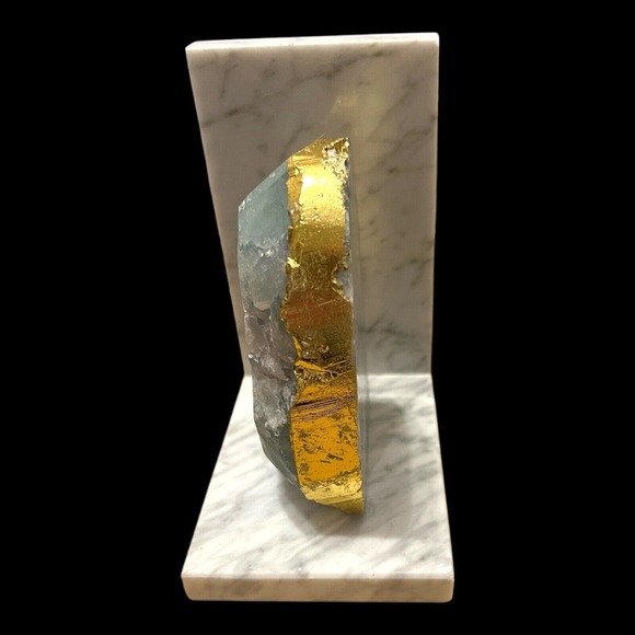 Anthropologie Sliced Bookends Green gold marbled Crystal heavy Beautiful Classy - Picture 4 of 16